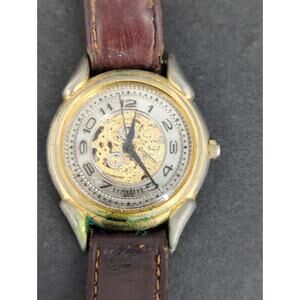 Vintage LA Express 33mm watch goldtone genuine leather watch Untested